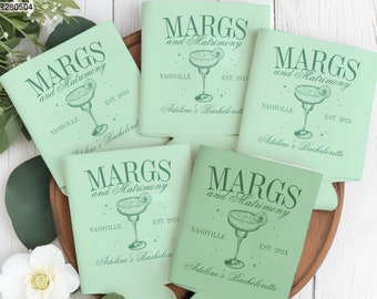 Personalized Bachelorette Party Can Cooler, Margs and Matrimony Can Cooler, Wedding Party Decors, Bachelorette Favors, Party Decoration