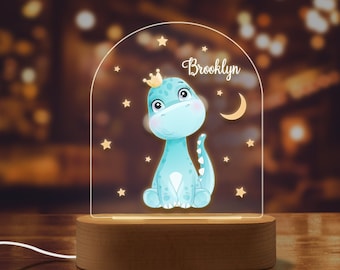 Dinosaur Personalized Night Light, Kid Name Acrylic Night Light, Kids Room Decor, Gift For Kids, First Birthday Gift, Dinosaur Baby Boy Gift