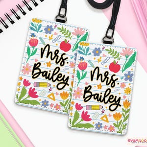 Custom Teacher ID Badge Holder, Back To School Gift, Floral ID Holder With Teacher Name, Teacher School Supplies, Lanyard Accessories