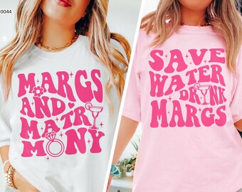 Margs and Matrimony Bachelorette Shirt, Bachelorette Party Shirts, Fiesta Beach Shirt, Bridal Party Shirt, Luxury Bachelorette Merch
