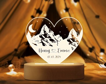 Mountain Sky Custom Name Night Light, Personalized Couple  Night Light, Valentines Gift For Her, Wedding Night Light, First Anniversary Gift