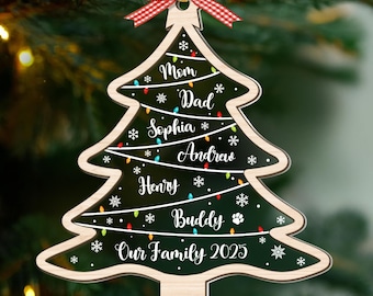 Family Christmas Ornaments, Custom Family Names Tree Ornament, Family Ornament With Pets, Family Christmas Tree, 2024 Christmas Ornament
