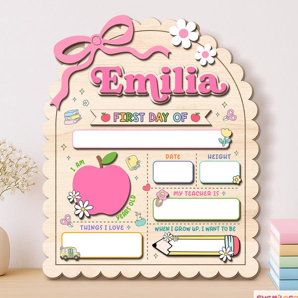 Personalized First Day Of School Sign, Back To School Sign, Kindergarten First  and Last Day of  School Board, 1st Day of School Wood Sign