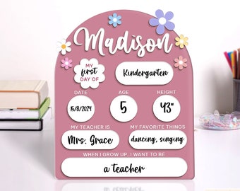 Personalized First Day School Sign, Acrylic Back to School Sign, Kindergarten 1st Day of School Sign, Reusable Dry Erase, Milestone Sign