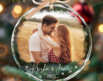 Personalized Couple Photo Ornament, Custom Photo Glass Ornament, Couples Keepsake Gifts, Custom Picture Newlywed Ornament, Christmas Gifts