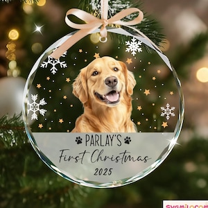 Personalized Dog Photo Ornament, Dog First Christmas Ornament, Custom Dog Acrylic Ornament, Pet Portrait Name Ornament, Dog Lover Gift image 1