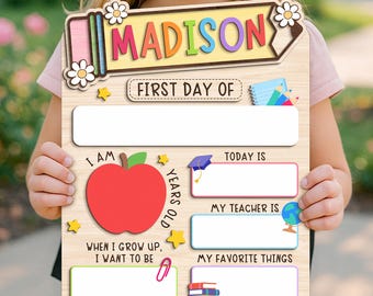 Panneau personnalisé pour la rentrée scolaire, panneau effaçable à sec pour la rentrée, tableau pour le premier jour d'école, panneau en bois pour le premier et le dernier jour de maternelle
