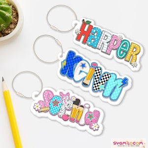 Custom Kids Name Bag Tag, Custom Acrylic Backpack Keychain, Back To School Name Tag, Water Bottle Name Tag, Diaper Bag, Lunchbox Name Tag