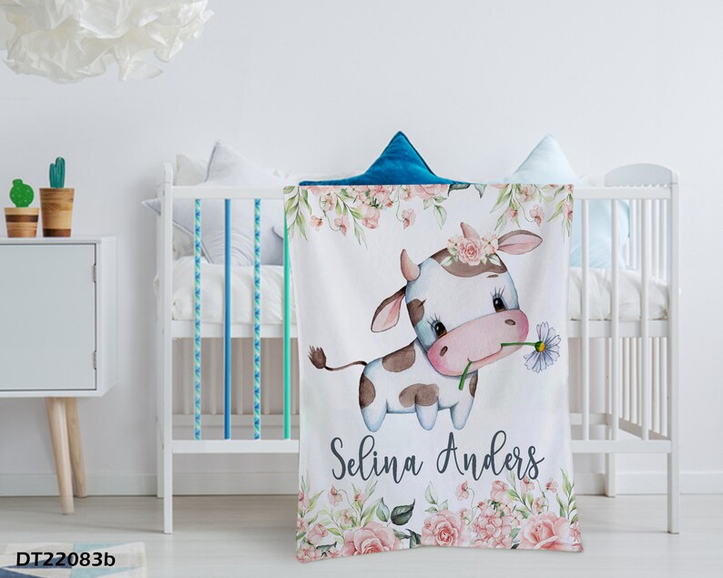 Personalized Baby Blanket Floral Cow Baby Blanket Baby Girl Etsy