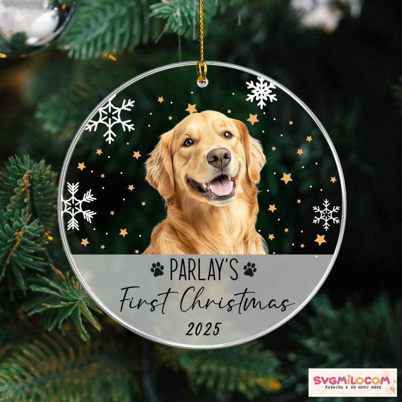 Personalized Dog Photo Ornament, Dog First Christmas Ornament, Custom Dog Acrylic Ornament, Pet Portrait Name Ornament, Dog Lover Gift image 7