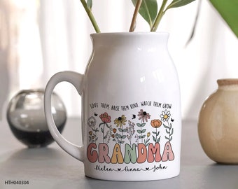 Mothers Day Gift, Grandmas Garden Flower Vase, Mothers Day Gifts For Grandma, Nana Mimi Gift From Grandchild, Grandkid Name Flower Vase