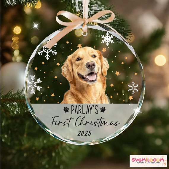 Personalized Dog Photo Ornament, Dog First Christmas Ornament, Custom Dog Acrylic Ornament, Pet Portrait Name Ornament, Dog Lover Gift