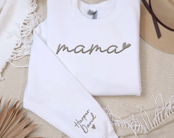 Mothers Day Gifts, Custom Embroidered Mama Sweatshirt with Kids Name on Sleeve, Personalized Mom Sweatshirt, Mama Embroidered Sweatshirt