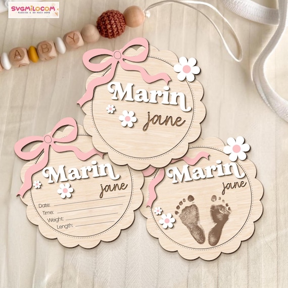 Birth Announcement Sign, Name Announcement Sign, Pink Coquette Baby Name Sign, Welcome Baby Sign, Baby Arrival Sign, Baby Gift, Newborn Gift