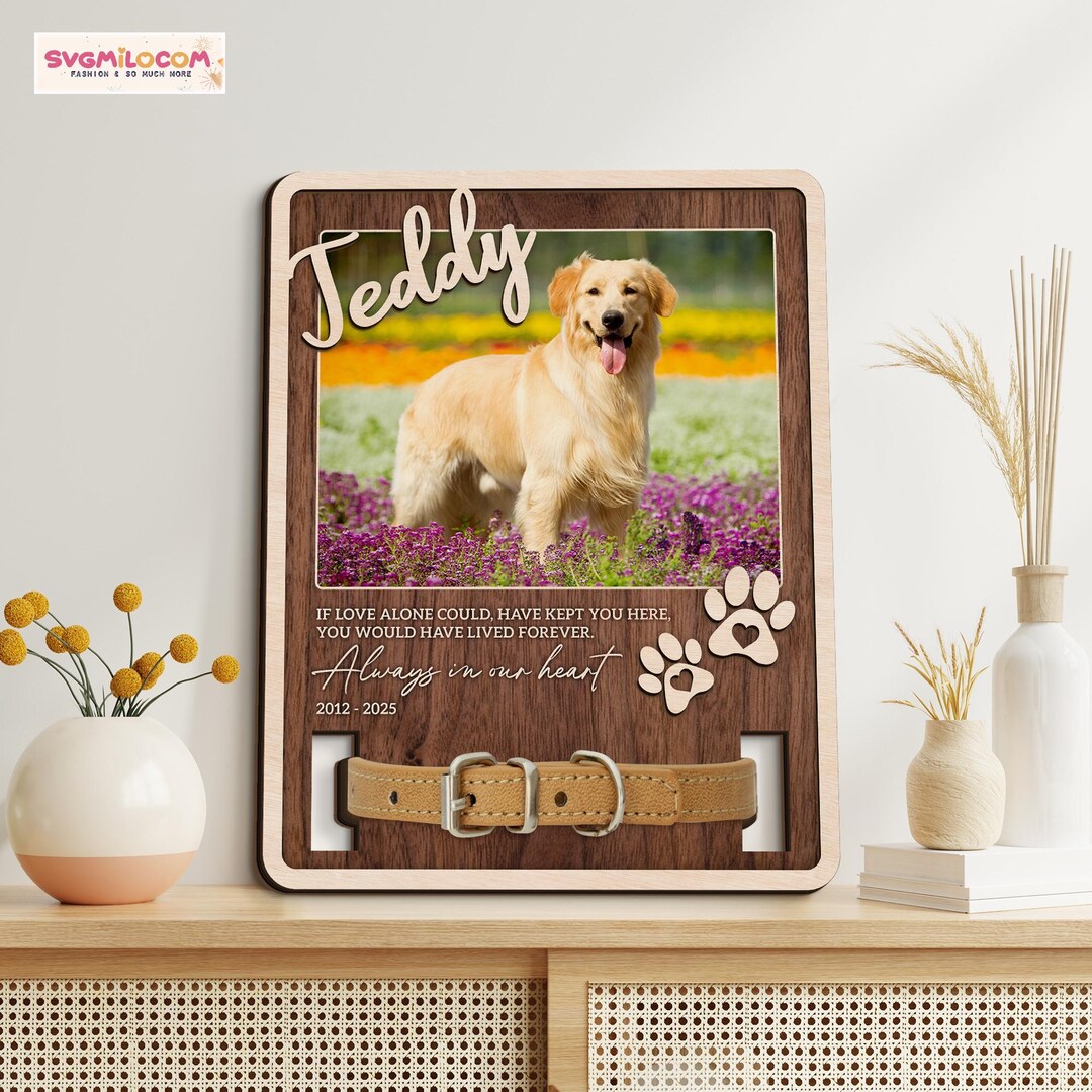 Custom Memorial Pet Collar Sign, Dog Memorial Frame With Collar Holder ...