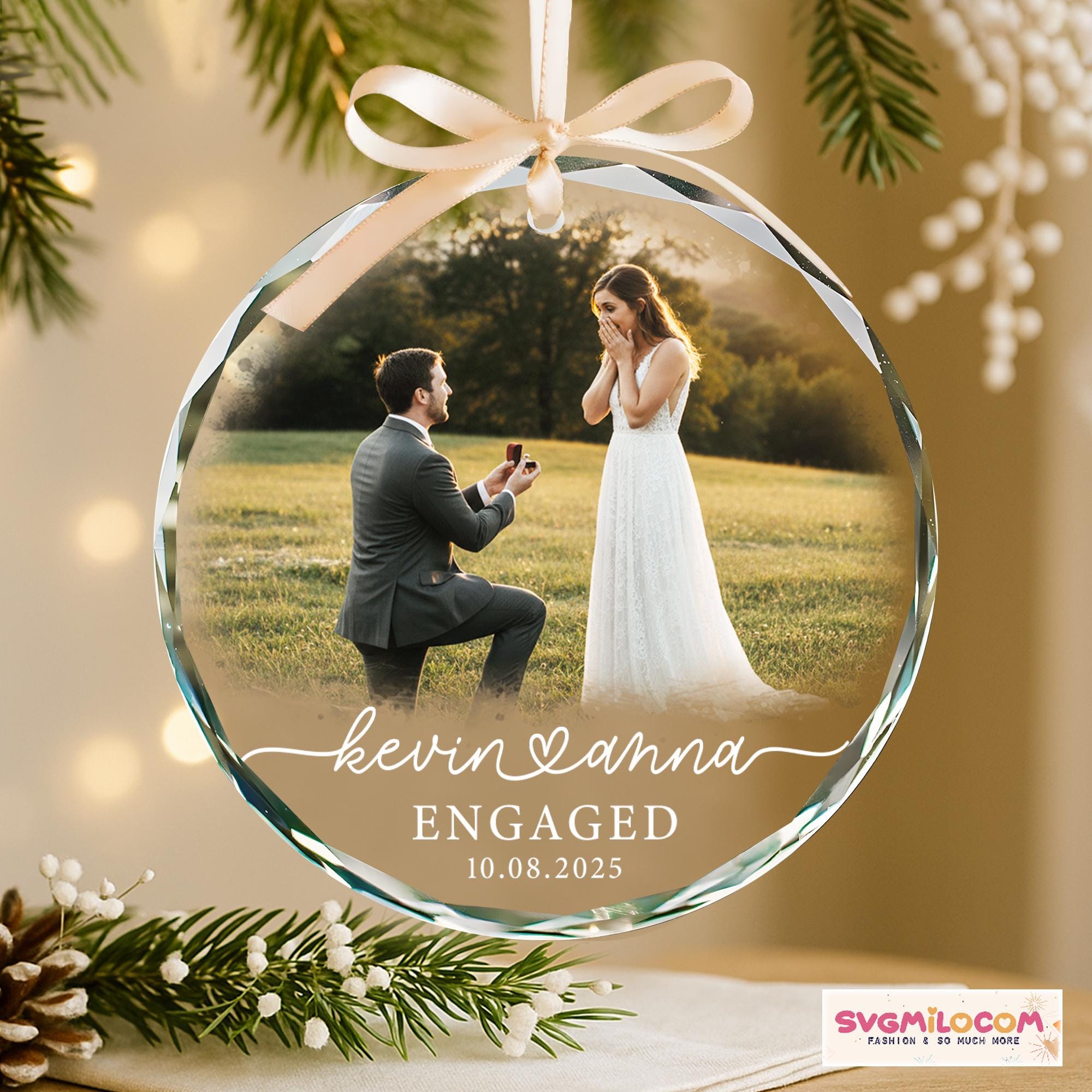 Marriage Proposal Christmas Ceramic Ornament, Personalized Newly