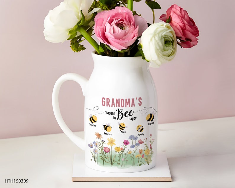 Custom Grandma Flower Vase With Kids Names, Mothers Day Gifts, Gifts For Grandma, Personalized Grandmas Garden Vase, Grandma Vase, Mom Gifts image 1