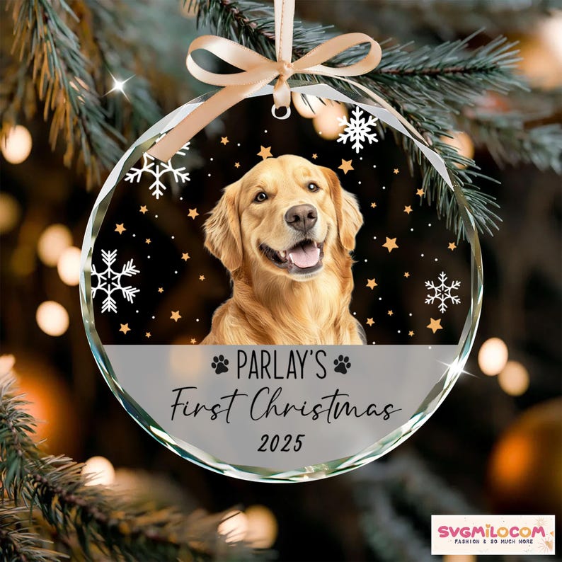 Personalized Dog Photo Ornament, Dog First Christmas Ornament, Custom Dog Acrylic Ornament, Pet Portrait Name Ornament, Dog Lover Gift image 5