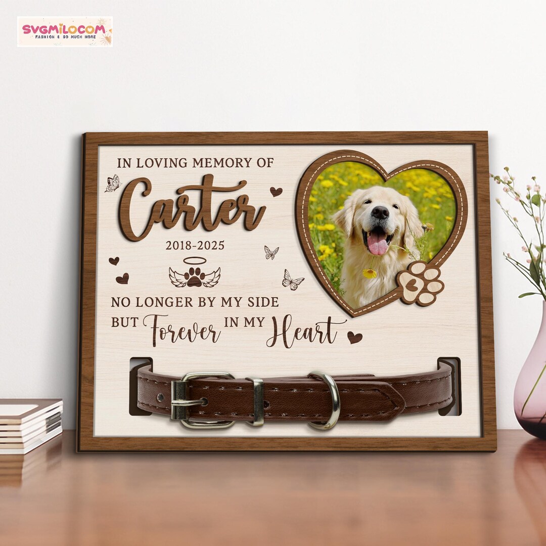 Personalized Memorial Pet Collar Sign With Photo, Dog Memorial Wood ...