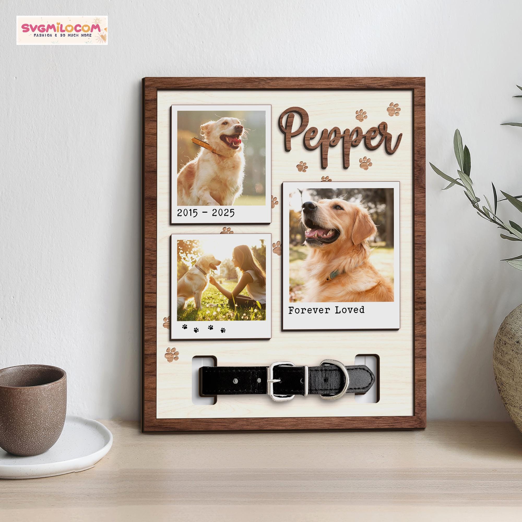 Personalized Dog Memorial Wood Frame With Collar Holder, Custom ...