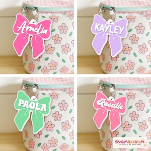 Personalized Backpack Kids Name Tag, Acrylic Name Tag, Coquette Bow Acrylic Keychain, Back To School Kids Girl Gifts, Lunchbox Name Tag