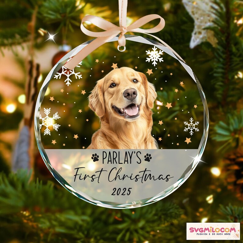 Personalized Dog Photo Ornament, Dog First Christmas Ornament, Custom Dog Acrylic Ornament, Pet Portrait Name Ornament, Dog Lover Gift image 6