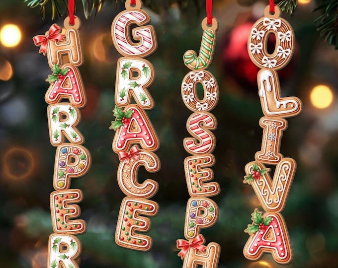 Custom Gingerbread Alphabet Ornament, Kids Name Ornament, Christmas Tag for Stockings, Kids Christmas Gifts, Christmas Ornaments for Family