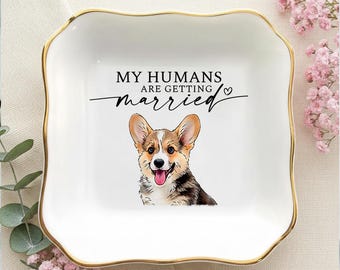 Custom Pet Portrait Ring Dish, Engagement Gift For Her, My Humans Are Getting Married, Personalized Dog Portrait Jewelry Trinket Dish