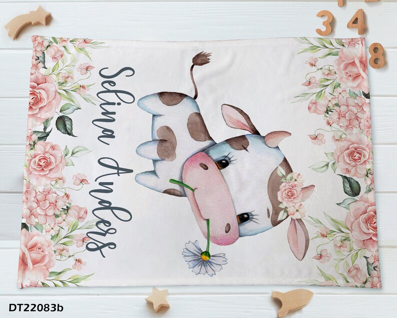 Personalized Baby Blanket Floral Cow Baby Blanket Baby Girl Etsy