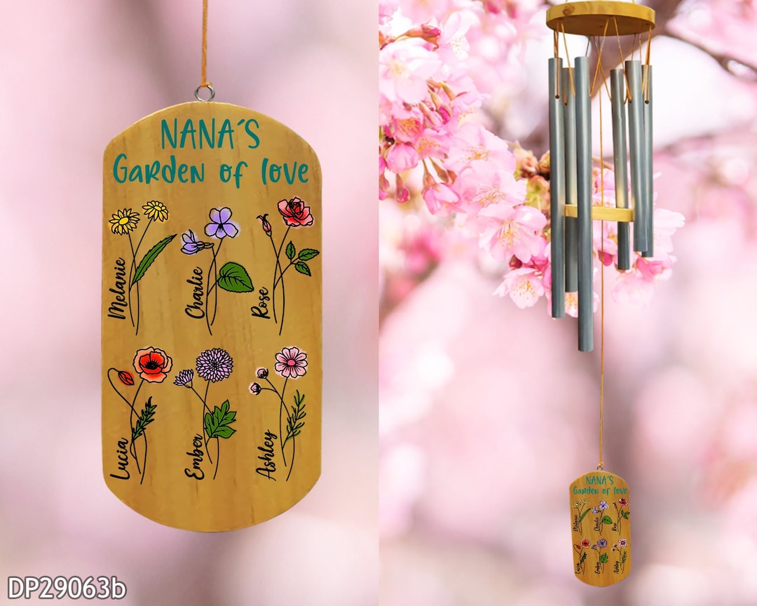 Personalized Wind Chime Gifts, Custom Wind Chimes, Grandma's Garden of