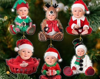 Custom Face Baby Ornament, Baby Photo Ornament, Custom Babys Photo First Christmas Ornament, Baby 1st Christmas Ornament, Newborn Gift