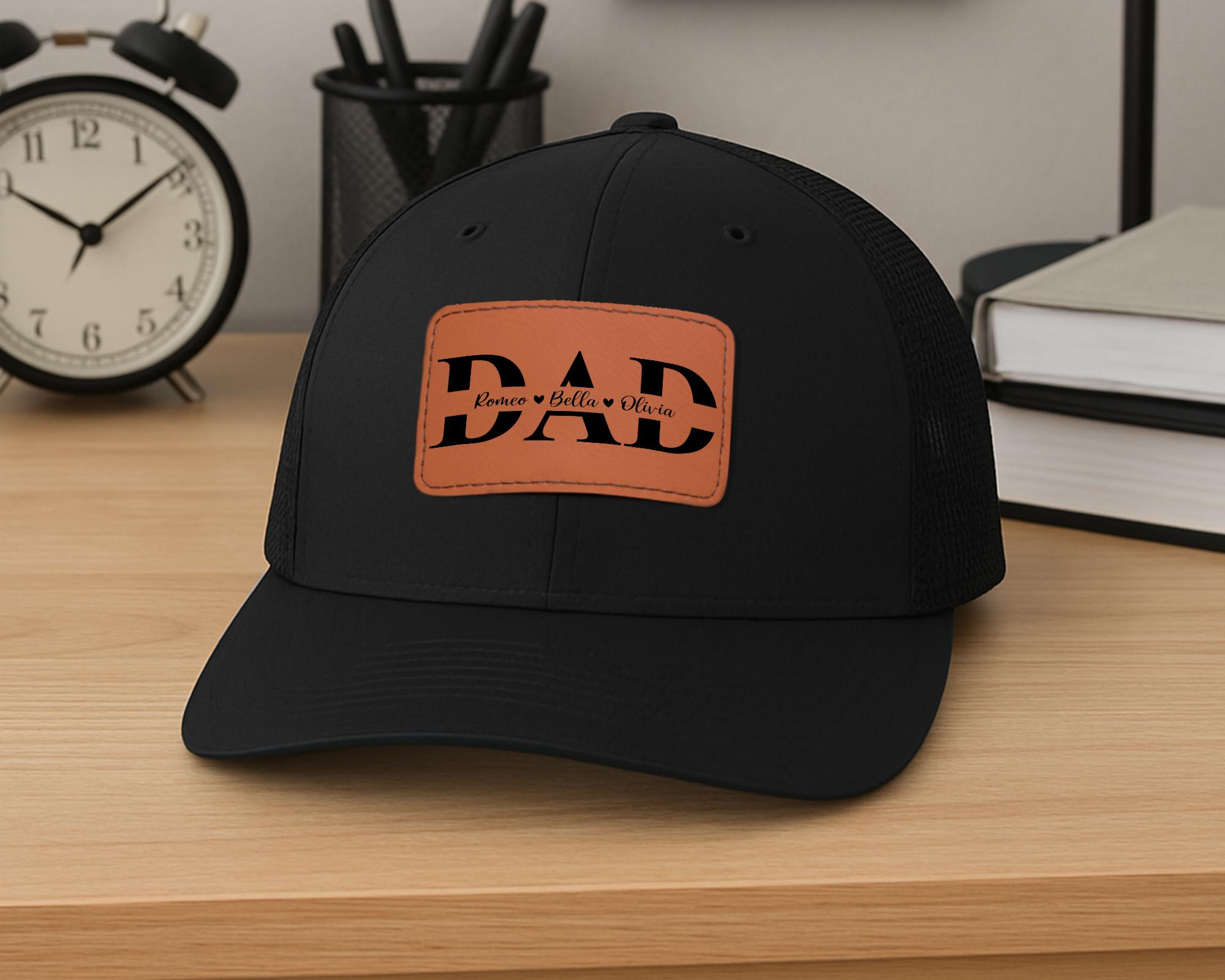 Personalized Dad Hat With Kids Name, Fathers Day Gifts, Dad Hat With Leather Patch,  Dad Baseball Hats, Custom Dad Caps, Dad Gift