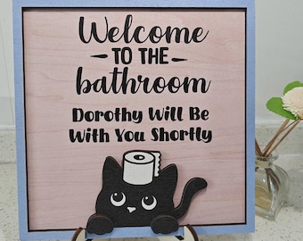 Funny Cat Bathroom Wood Sign, Cat Lover Gift