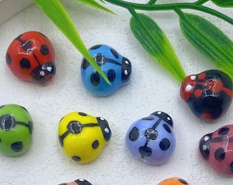 10cs Color Ladybug Ceramic Beads, Jewelry Making Charms (14.5x14mm)