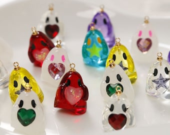 5pcs Star Ghost Charms, Heart Ghost Pendant, Resin Charms Pendant, DIY Bracelet Necklace Earring Jewelry Findings Craft