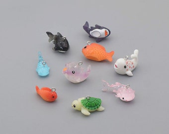 5pcs Resin Marine Animal Charms, Fish, Shark, Whale Pendant, DIY Jewelry Accessories