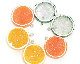 5pcs Resin Fruit Slice Charms, Lemon, Orange Pendant, DIY Jewelry Making Supply