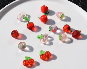 5pcs Cherry Charms, Strawberry Charms, Apple Charms, Fruit Charms Pendant, DIY Jewelry Accessories, For Bracelet Necklace Earring