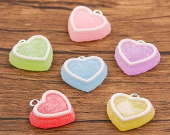 10pcs Resin Candy Heart Charms: Mixed Color Pendants (17x18mm)