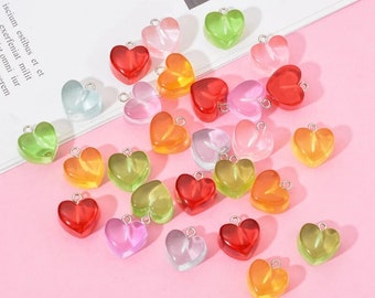 Couleur 10 pièces breloques en résine de coeur, perles de coeur, mini breloques, accessoires de bijoux de bricolage, artisanat de fournitures de bijoux