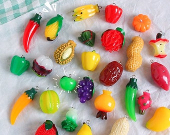 10pcs Resin Vegetable Charms Pendant, Corn Charms, Chili, Pumpkin, Peanut, Cabbage Charms, Sweet Potato Pendant, DIY Jewelry Accessories