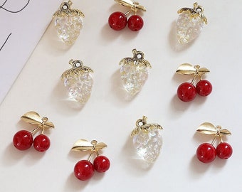 5pcs Transparent Strawberry Charms, Cherry Charms Pendant, DIY Bracelet Necklace Earring Jewelry Findings Craft