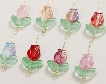 Perles En Verre Tulipe Mini - 16x11 Mm, 10 Grammes - Verre De Bohême - Pour Bijoux Et Créations - 14
