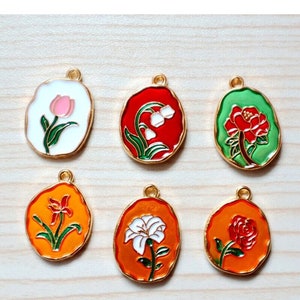 5 stks bloem kaart bedels, tulp roos emaille bedel hanger, DIY armband ketting oorbel sieraden bevindingen ambacht