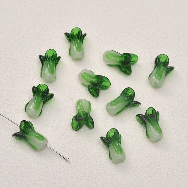 5pcs Green Cabbage Beads, Glass Vegetable Beads Pendant, DIY Jewelry Accessories For Bracelet Necklace Earring