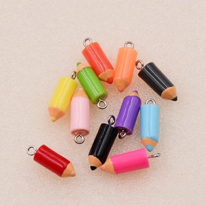 10pcs Pencil Charms, Pencil Resin Pendant, DIY Bracelet Necklace Earring Jewelry Findings Craft image 1