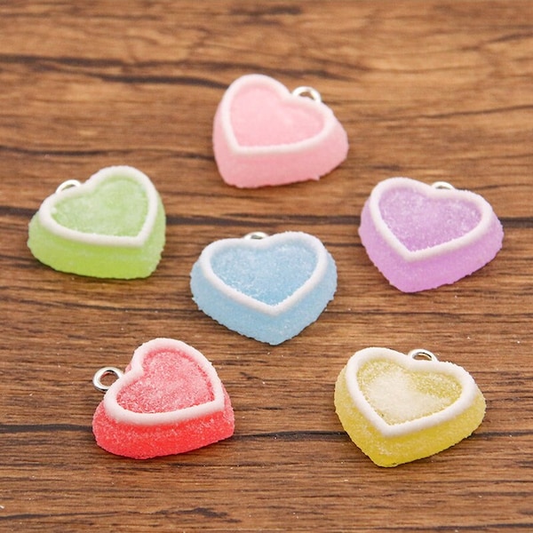 10pcs Candy Heart Charms, Resin Color Heart Pendant, DIY Bracelet Necklace Earring Jewelry Findings Craft