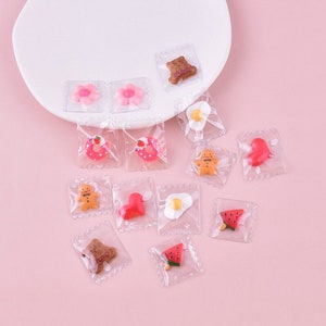 5Pcs Transparent Candy Bag Resin Charms, Bear, Flower, Heart, Watermelon Charms Pendant, DIY Jewelry Accessories