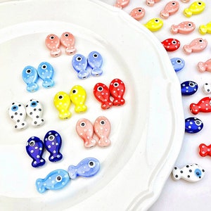 10pcs Fish Shape Ceramic Beads Charms, Fish Bead Pendant, Jewelry Accessories, Bracelet Necklace Earring Jewelry Findings Craft