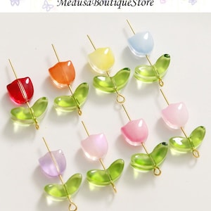 30Pcs Tulip Glass Beads, Flower Beads, Tulip Beads, Flower Charms, DIY Jewelry Accessories